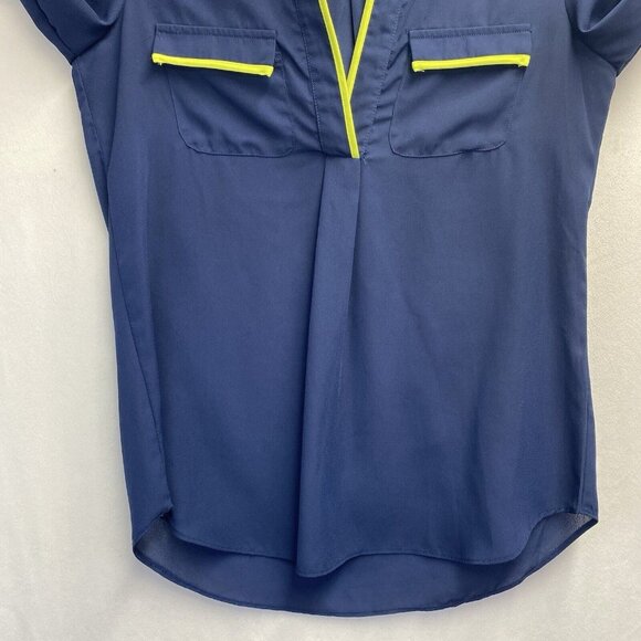 TOBI Semi Sheer Slit Crew Neck Long Sleeve Blouse Women Small Navy Hi-Lo Hem - Picture 14 of 16